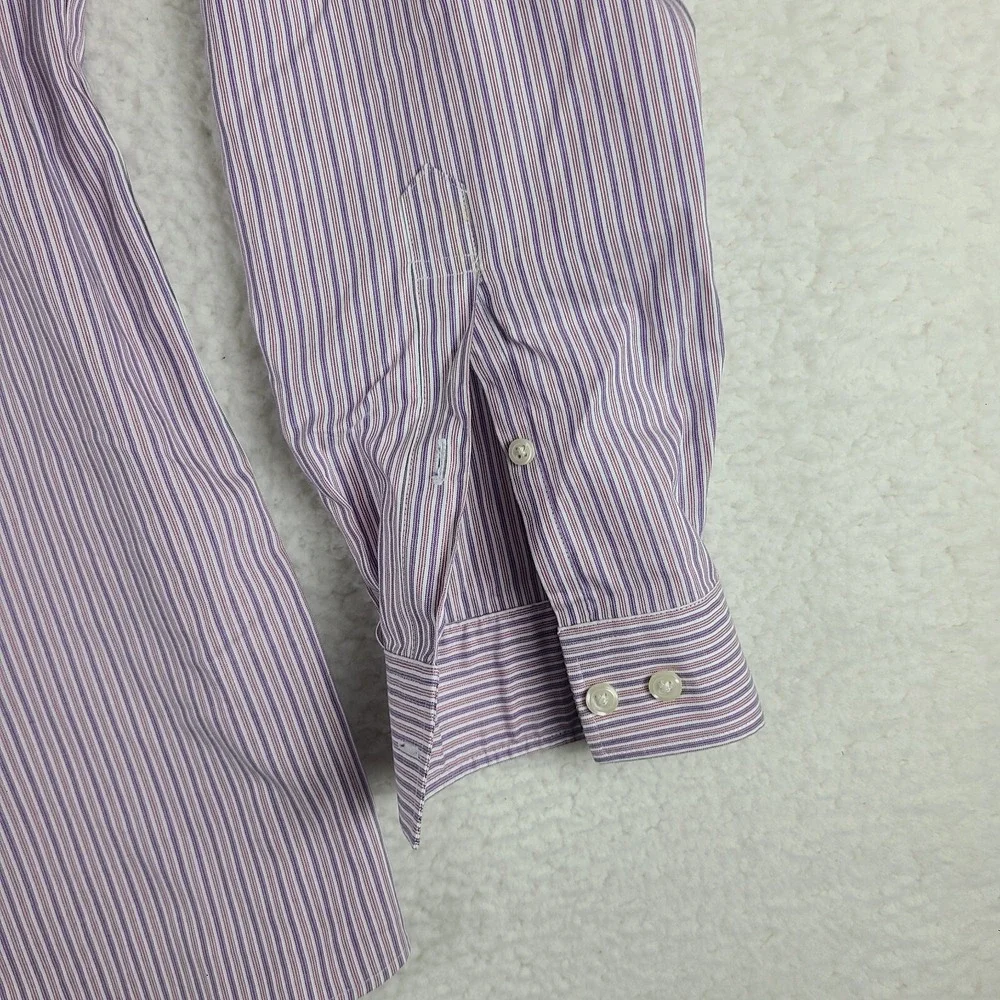 Eddie Bauer Dress Shirt Mens XL Purple Striped Wrinkle Resistant Relax Button Up